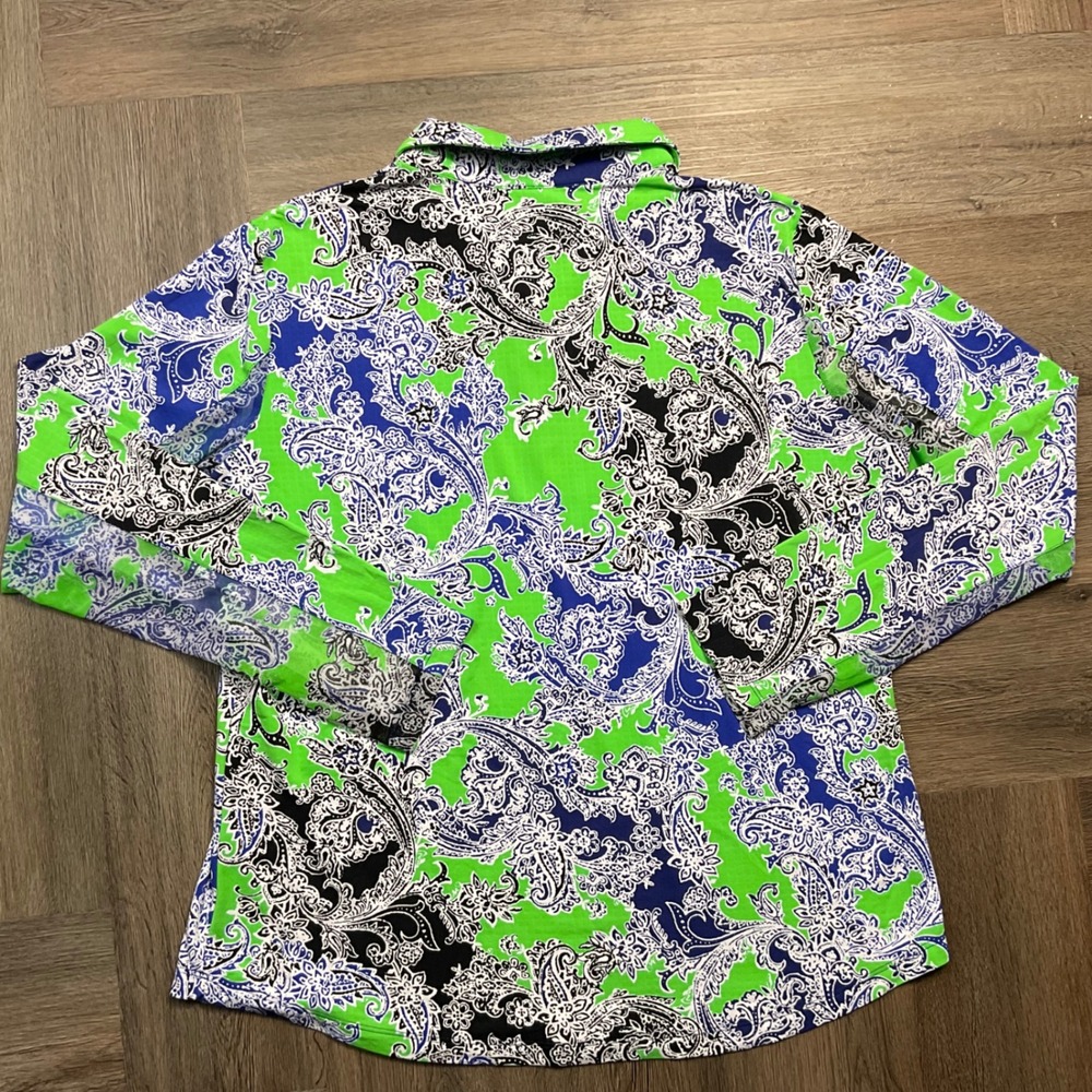 IBKUL Paisley Long Sleeve Quarter Zip Golf Shirt Womens XL Green Blue UPF50 - Picture 2 of 8